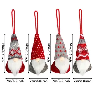 Set of four 14cm Christmas gnome ornaments with assorted patterns and candy cane details