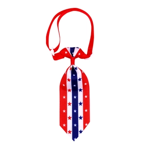 Detail of Fourth of July pet tie with patriotic stars and stripes and adjustable strap