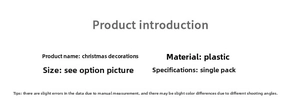 Detailed technical specifications for glitter reindeer and house Christmas ornaments