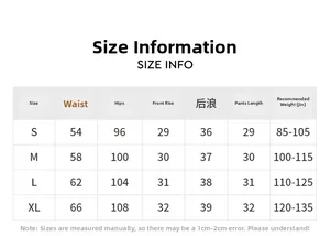 Detailed size information chart for high-waist printed sports shorts from size S to XL
