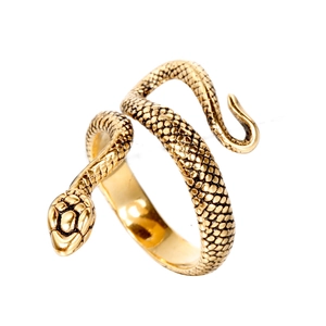Retro snake-shaped spiral ring in antique gold finish with detailed scale texture