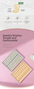 Detail view of large velvet ring trays showcasing multiple jewelry designs and finishes