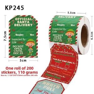 Detail of Christmas roll stickers featuring Santa Claus and North Pole mail designs
