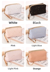Detailed grid of six assorted portable star pattern cosmetic bags with metallic handles