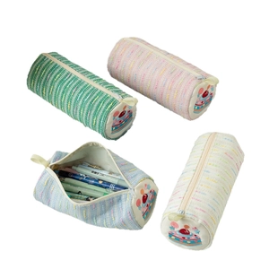 Cute strawberry cake tweed pencil case in pink blue green white with large capacity