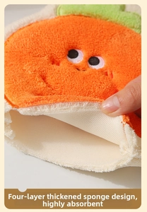 Close-up of four-layer thickened carrot-shaped towel with sponge for high absorption