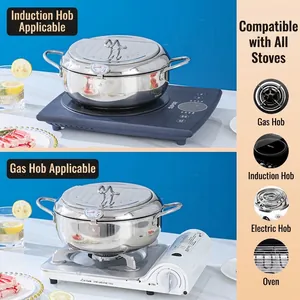 Friteuse tempura japonaise en acier inox 304 avec thermomètre et support à huile