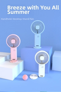 Portable handheld and desktop mini fans in macaron colors with detachable non-slip bases