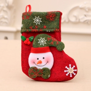 Red Christmas stocking with 3D snowman and snowflake embroidery for tree decoration
