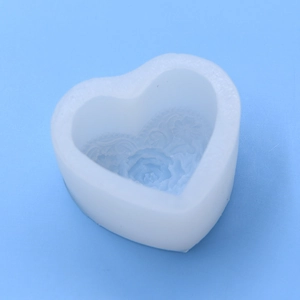 Heart-shaped silicone mold with rose floral relief for DIY cake and candle making