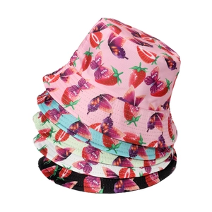 Women Cute Printed Bucket Hat Polyester Strawberry Butterfly Floral Pattern Summer Outdoor Sun Protection Casual