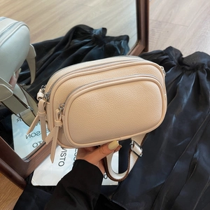 Women Crossbody Bag Litchi Texture PU Leather Multi Layer Zipper Fashion Trendy Wide Strap Camera Square Small Pouch