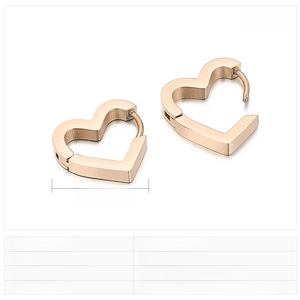 Detailed view of heart-shaped stainless steel earrings in rose gold finish 20x12mm