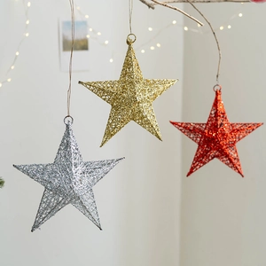 Christmas Five-Pointed Star Hanging Ornaments Hollow Out Iron Art Glitter Star Decor For Holiday Party Wedding Shop Window Ceiling