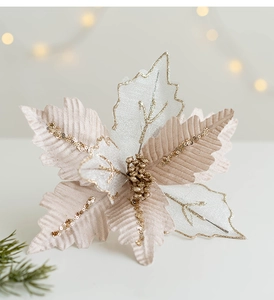 Dettaglio di fiore natalizio da 25 cm con paillettes e rete per decorazione di alberi