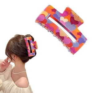 Pince à cheveux rectangulaire à motif cœurs roses accessoire doux pour la Saint-Valentin
