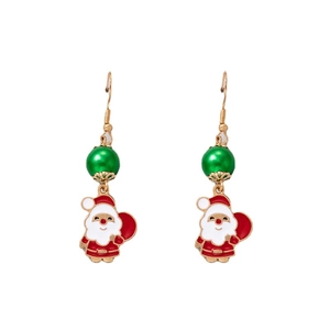 Colorful Christmas Santa Claus pearl earrings with red and white enamel detailing