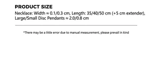 Size chart showing triple-layer 18K gold plated necklace lengths and pendant dimensions
