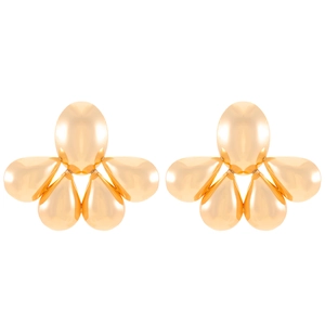 Detailed view of gold teardrop petal earrings with a polished metallic finish and floral shape