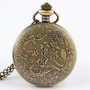 Detailed relief of vintage bronze floral patterns on a classic mechanical pocket watch
