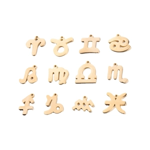 Polished 15mm golden stainless steel zodiac sign pendants for DIY jewelry making