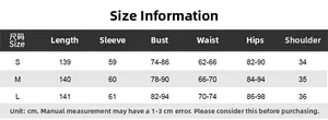 Detailed size chart for long sleeve backless bodysuit with chest, waist and hip dimensions