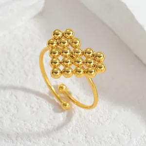 Minimalist 18k gold plated stainless steel open ring with heart shaped metal bead design