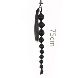 75cm long black synthetic bubble ponytail extension with segmented lantern sections on white background