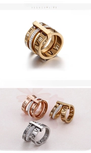Three-in-one stackable Roman numeral rings with crystal inlay and 18K gold plating detail