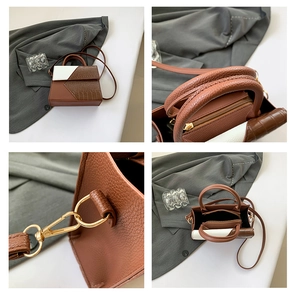 Détails du sac bandoulière bicolore marron et blanc avec finitions dorées chic
