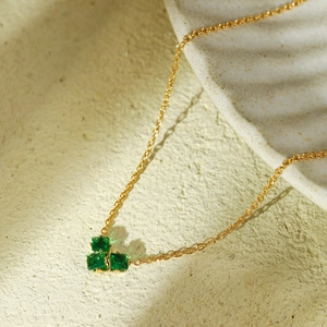 Dainty Pendant Necklace Stainless Steel 18K Gold Plated Green Cubic Zirconia Square Cut Jewelry For Women