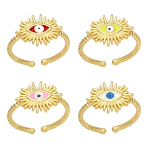 Evil Eye Ring Sunburst Copper Gold Plated Enamel Adjustable Open Band Twisted Rope Bohemian Jewelry For Women