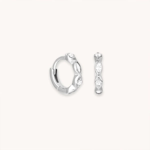 Detail view of S925 silver hoop earrings with marquise-cut marquise-cut and round zircons