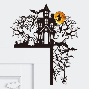 Halloween Door Corner Decor Haunted House Ghost Silhouette PVC Wall Sticker Witch Bat Spider Web Festive Home Ornament