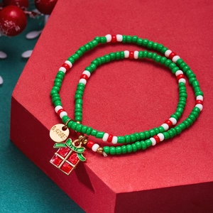 Christmas beaded bracelet with Santa colors, LOVE charm and red gift box pendant