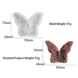 Detailweergave van de 3D-vlinder siliconen mal met exacte afmetingen en gewichtspecificaties