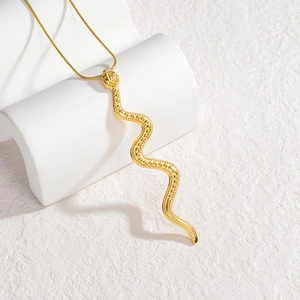 Elegant 18K gold-plated stainless steel snake pendant necklace with textured scales