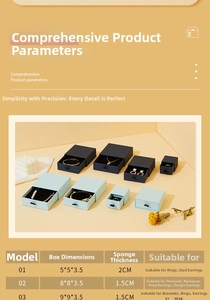 Detailed size chart for sliding drawer jewelry boxes for rings, necklaces and earrings