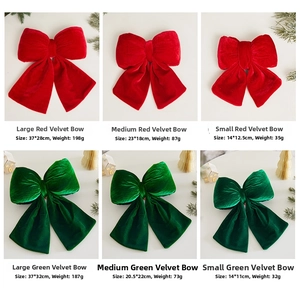 Size guide for velvet Christmas bows showing red and green dimensions in three sizes