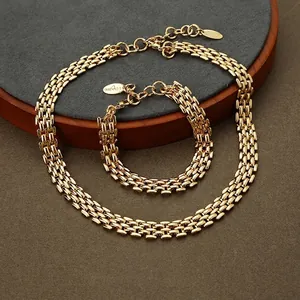 Golden Mesh Woven Link Chain Necklace Brass Plated Vintage Hip Hop Jewelry For Women Luxury Clavicle Choker