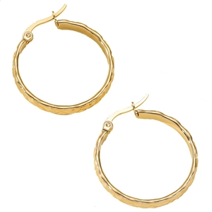 Minimalist 18k gold plated stainless steel hoop earrings with diamond pattern texture