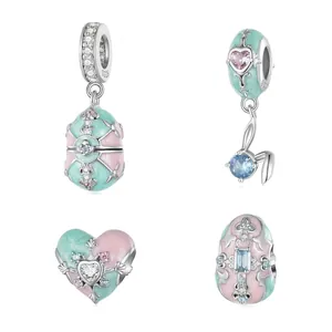 Easter Egg Heart Rabbit DIY Charms 925 Sterling Silver Enamel Zirconia Beads For Bracelet Making Romantic Jewelry Accessory