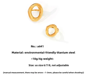 Detailed size specifications for minimalist irregular hollow rings in gold-plated steel
