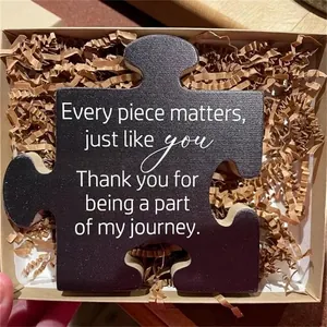 Engraved wooden puzzle piece gift with inspirational quotes in a premium gift box