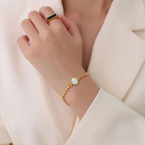 Exquisite 18K gold plated titanium steel bracelet with natural round white shell for women