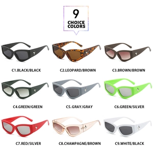 Detailed grid showing Y2K cat-eye sunglasses with star accents in nine trendy colors