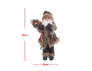 Detailed view of standing Santa Claus doll with height 45cm and width 20cm measurements