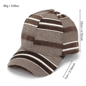 Berretto da baseball a righe stile britannico marrone e beige con dimensioni e peso dettagliati