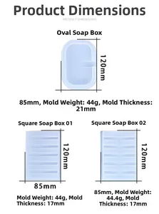 Detailed size specifications for oval and rectangular silicone soap dish resin molds