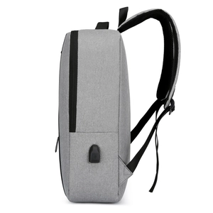 Light gray 17-inch business laptop backpack with USB charging port and reflective stripes